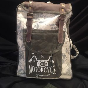 Vintage backpack. Leather trim. 18 x 15 x 6